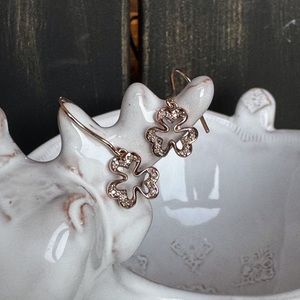 10K Rose Gold Diamond Shamrock Dangle Earrings